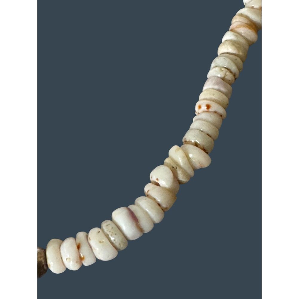 Old Southwestern Puka Oyster Shell Necklace Turquoise Accent & Sterling Silver - Picture 6 of 12